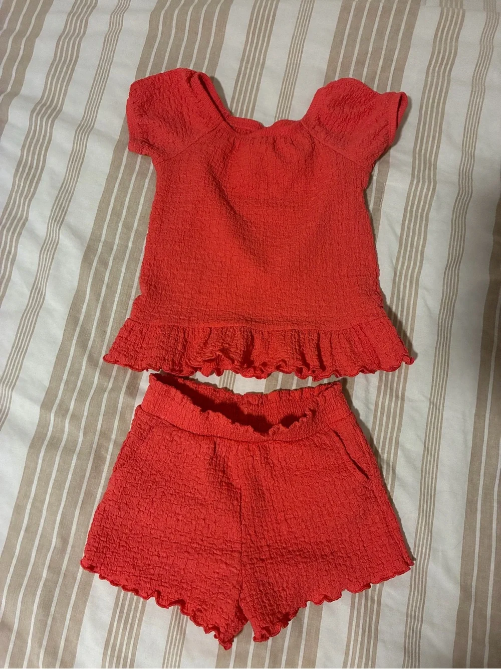 Kids Red Smocked Short Set - Unbranded